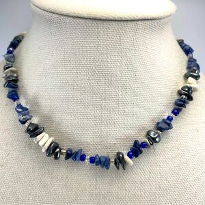 Beautiful Unsigned Artisan Hematite Sodalite Magnesite Gemstone Necklace